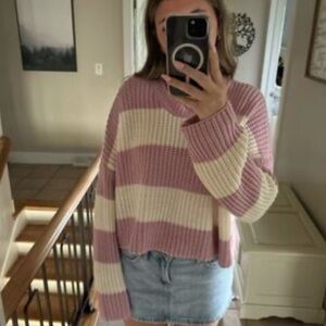 Jessica Simpson Pink and Cream Striped Y2K Cropped  Sweater size medium